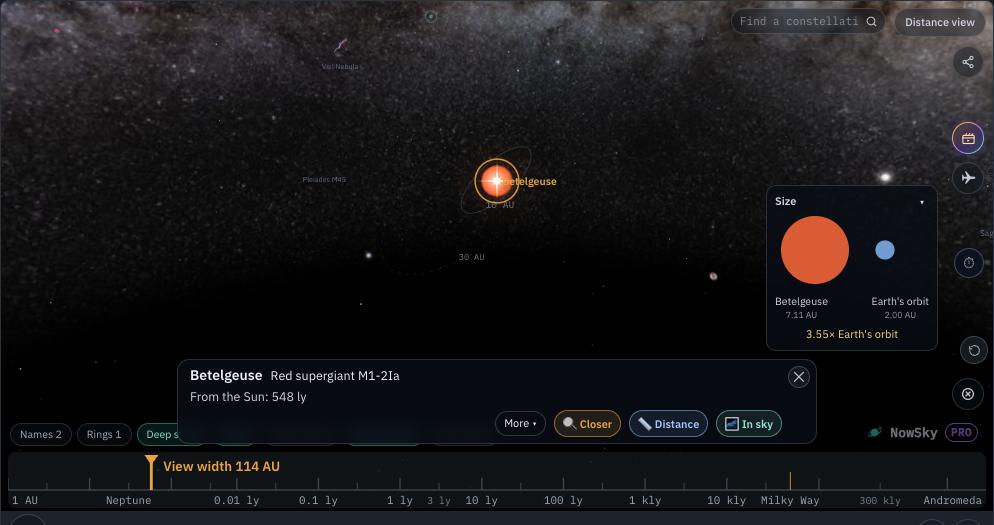 NowSky simulator view — Betelgeuse