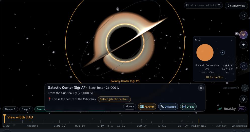 NowSky simulator view — Sagittarius A*